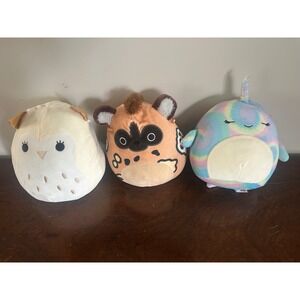 3 Squishmallows Plush Toys Owl Hyena‎ Narwhal Stuffed Animals Kids Gifts